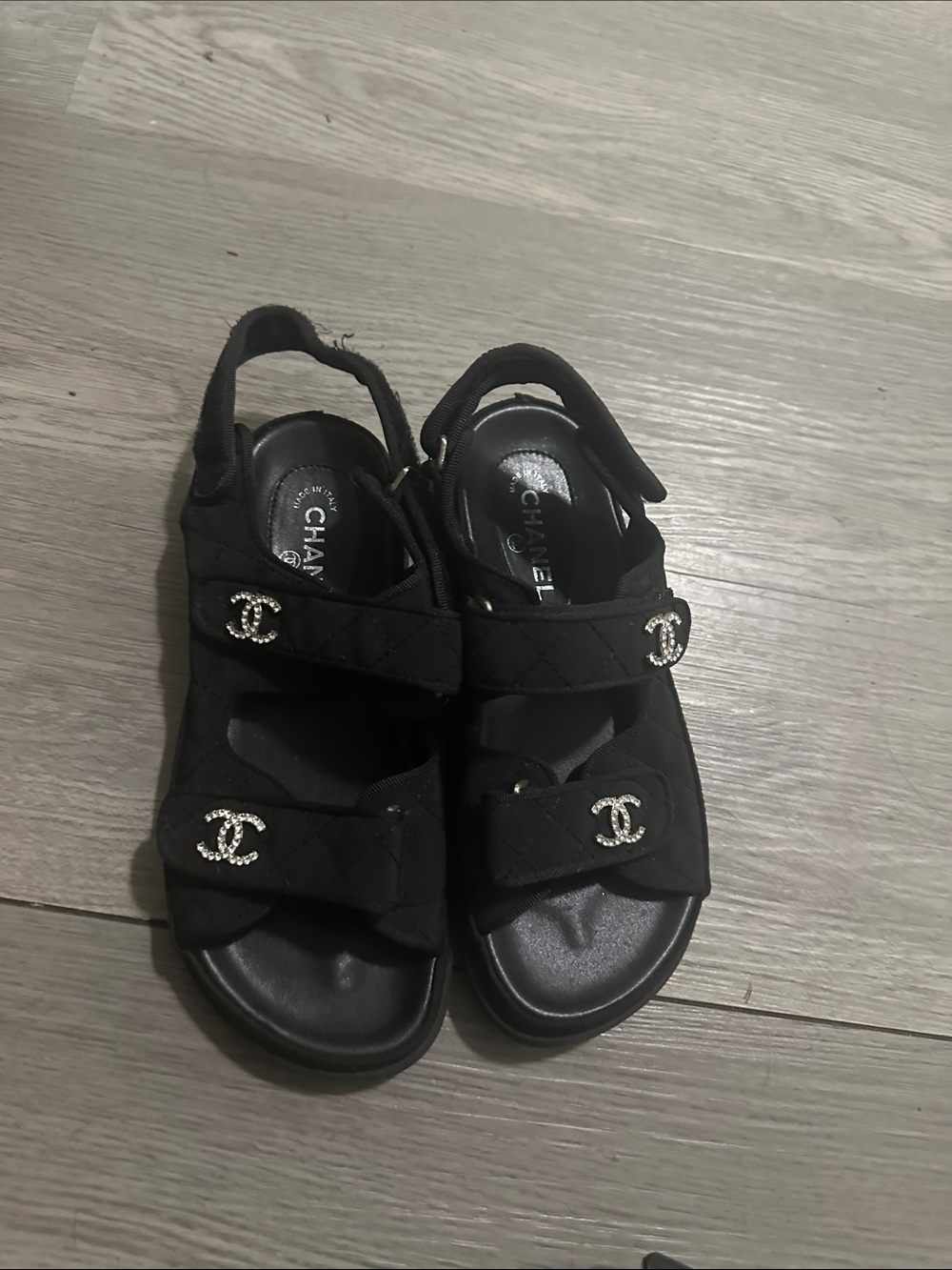 Black Quilted CC Logo Strappy Sandals